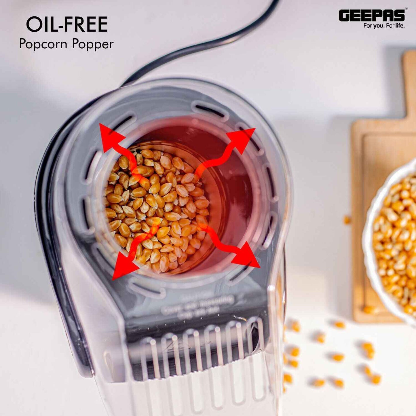 GEEPAS 1200W Popcorn Maker Machine Fat Free Hot Air Large Popper Electric