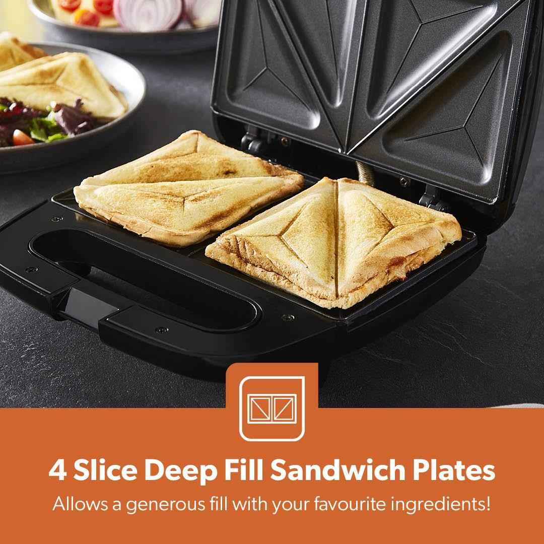 Toastie Maker 2 Slice Sandwich Toaster Non-Stick Machine Easy Clean 750W Geepas