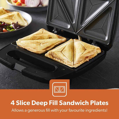 Toastie Maker 2 Slice Sandwich Toaster Non-Stick Machine Easy Clean 750W Geepas