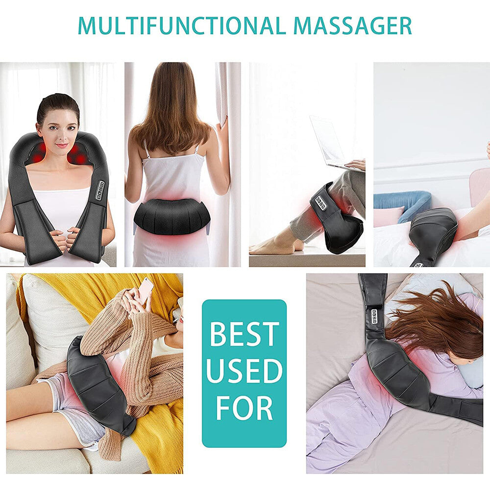 Electric Shiatsu Back Neck Shoulder Massager with Heat Kneading Body Car Home UK
