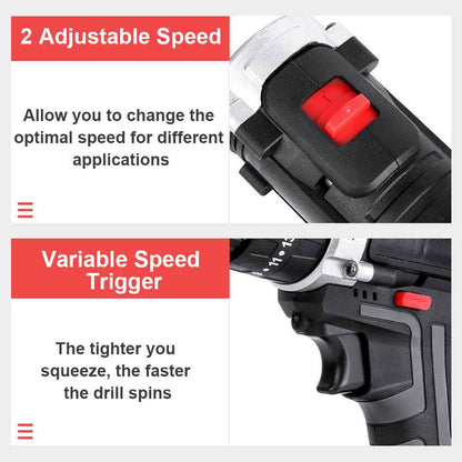 36V 2-Speed Electric Cordless Drill Screwdriver Hammer Impact w/ 2 Battery Kits