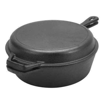 2in1 Combo Cooker Pre Seasoned Dutch Oven Pot Cast Iron Frying Pans Griddle 3Ltr