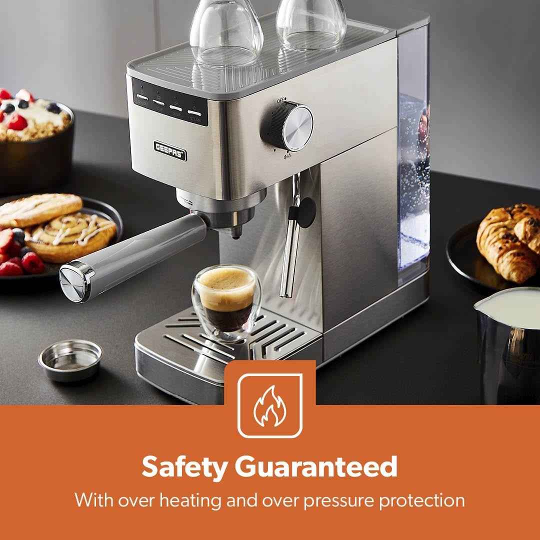 GEEPAS 1450W Espresso Cappuccino Coffee Machine & 200W Coffee Spice Grinder Set
