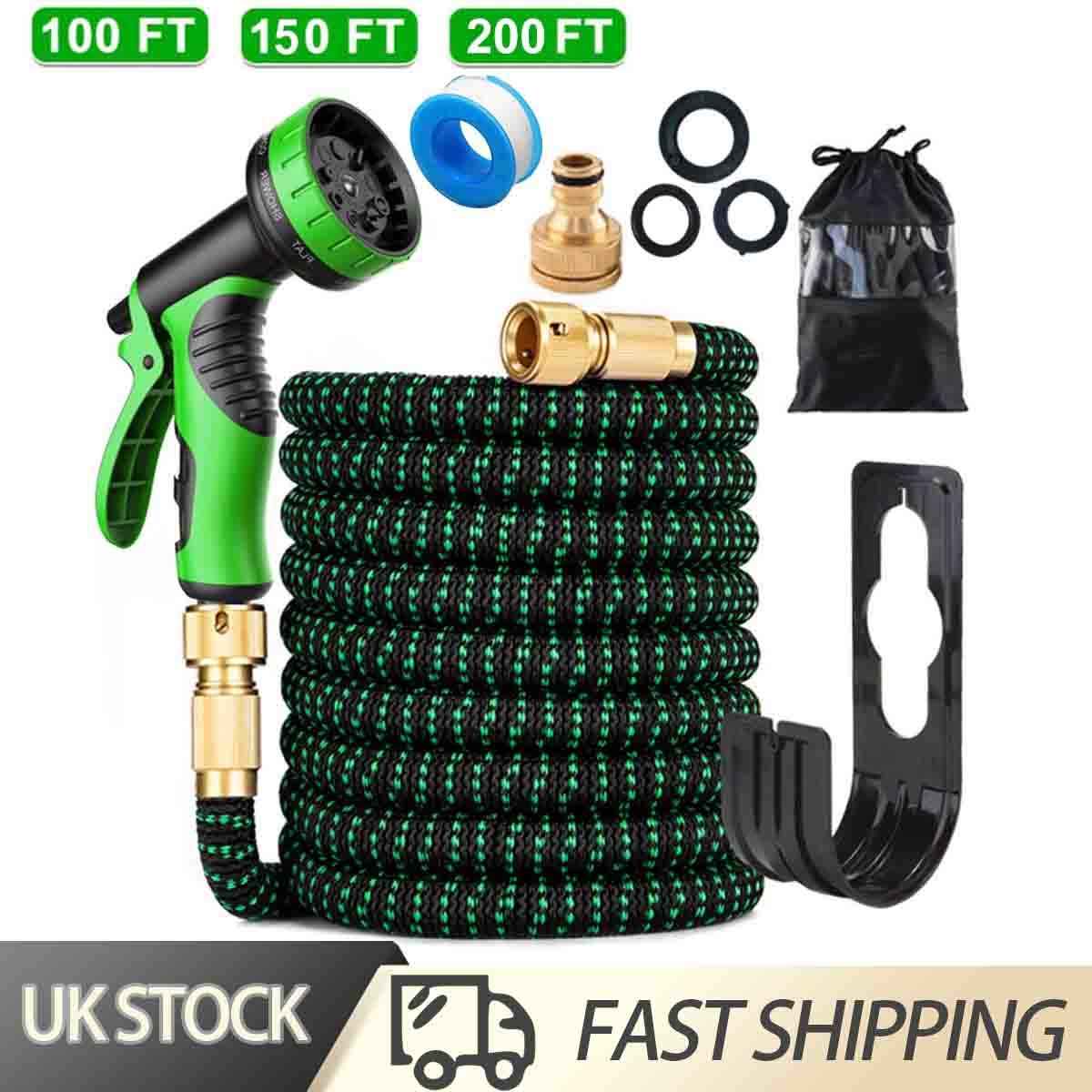 200FT Heavy Duty Expandable Garden Hose Flexible Hose Pipe 10 Modes Spray Gun UK