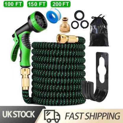 200FT Heavy Duty Expandable Garden Hose Flexible Hose Pipe 10 Modes Spray Gun UK