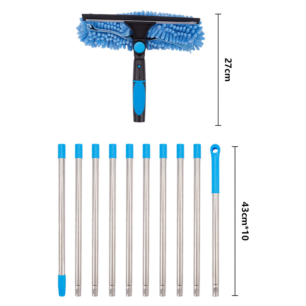4.3M Long Telescopic Rod 2-in-1 Window Glass Cleaner Wipe & Scraper Cleaning Kit
