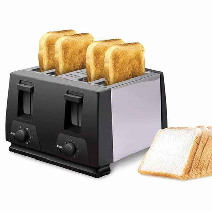 4 Slice Black Toaster Wide Slot New- Variable Browning - Defrost - Reheat