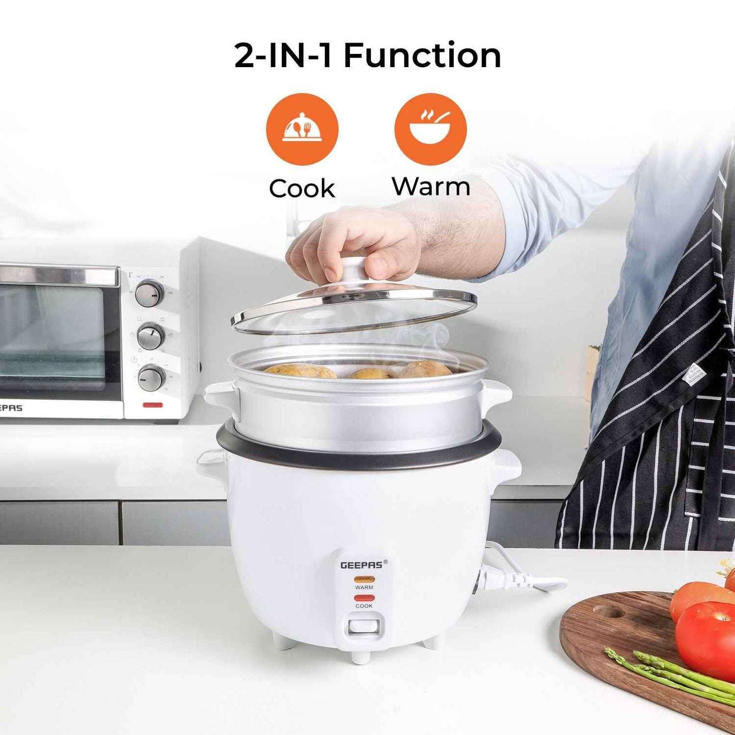 GEEPAS Electric Rice Cooker Steamer Pot 3 in 1 Cooking Non Stick Keep Warm