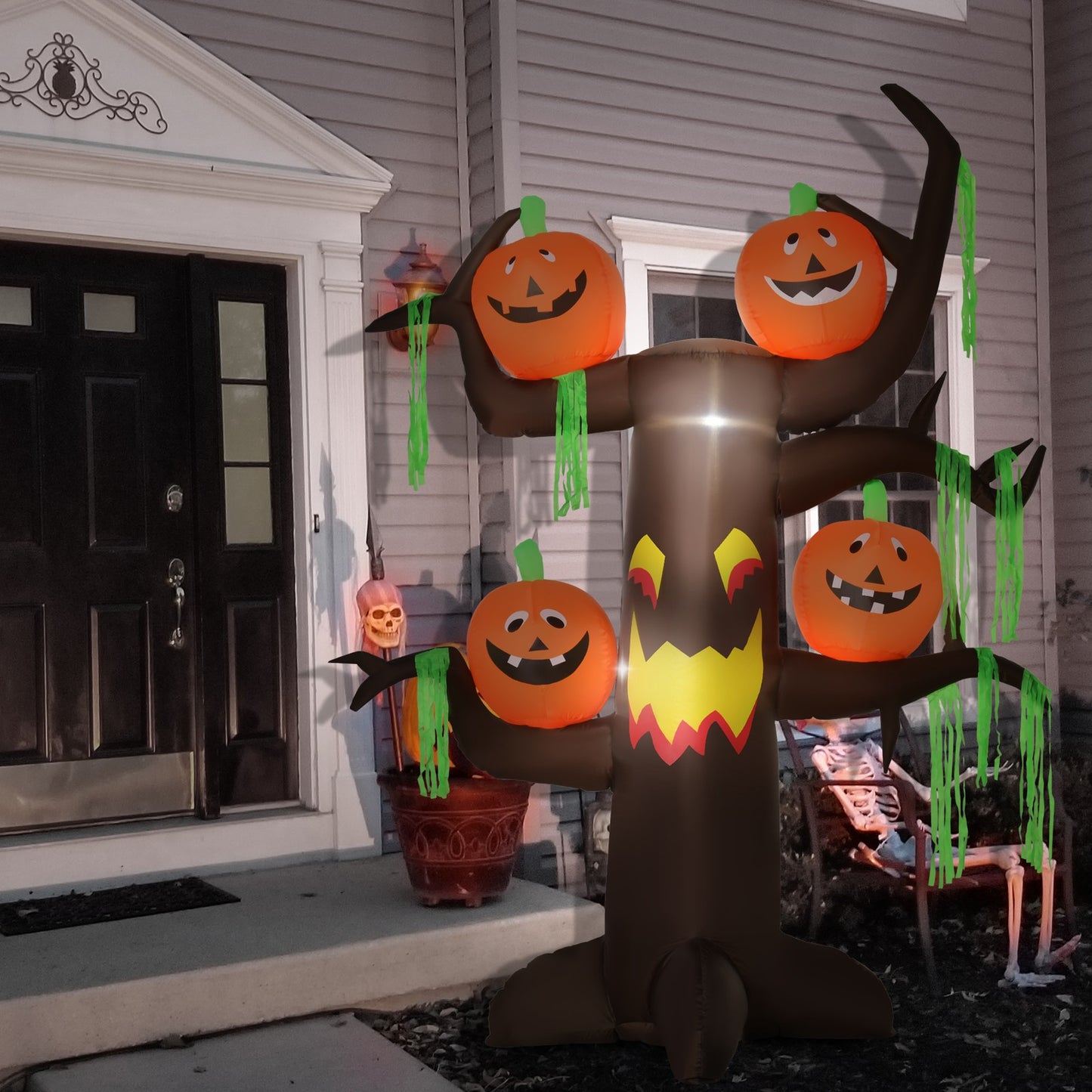 Halloween Decoration 2.4m Inflatable Ghost Tree with Pumpkins and 6 LED
