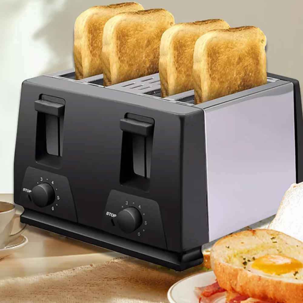 Black Toaster 4 Slice Variable Browning Defrost Reheat Extra Wide Slot UK 3