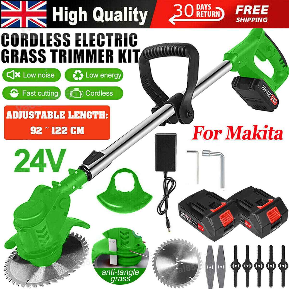 21V Cordless Electric Strimmer Grass Trimmer Weed Cutter Garden Edger +2 Battery