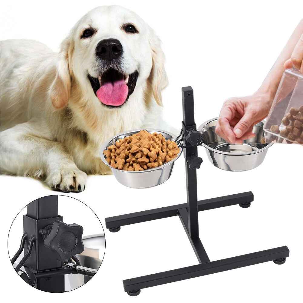 45CM Tall Large Dog Food Feeding Stand Station Stainless Steel Dual Raised Bowls