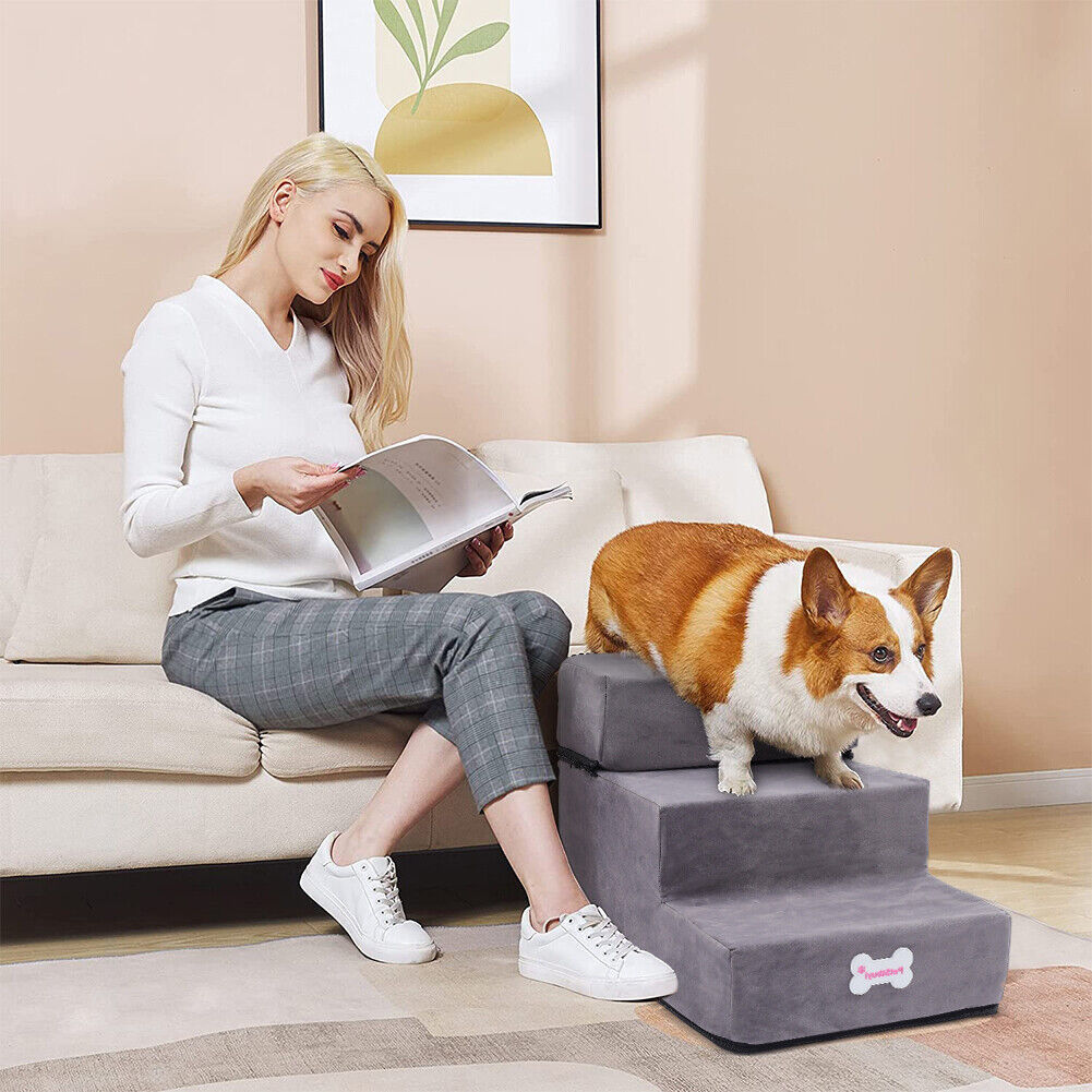 3/4/5 Steps Dog Stairs Pet For Bed Sofa Cats Ladder Ramp With Removable Cover UK