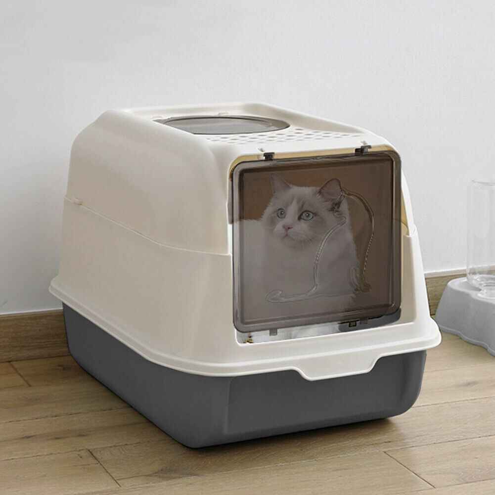 Large Hooded Cat Litter Tray Litter Box Self Cleaning Cat Pan Potty Tray w/ Lid