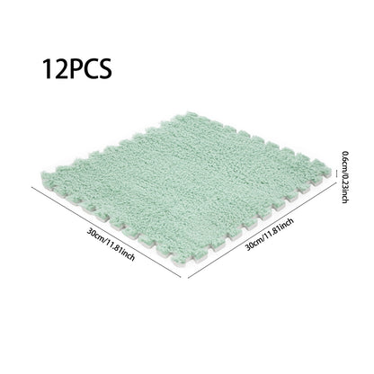Plush EVA Foam Carpet Tiles 12/24pcs Interlocking Floor Mat Soft Cozy Anti-slip
