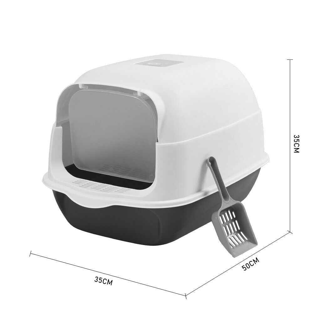Large Hooded Cat Litter Tray Litter Box Self Cleaning Cat Pan Potty Tray w/ Lid
