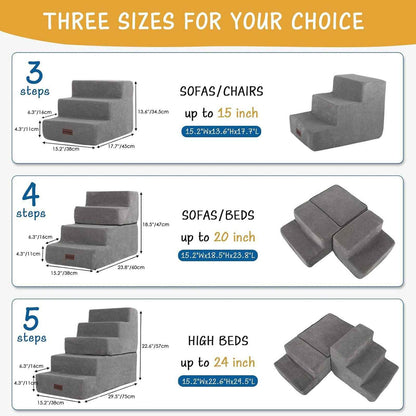 3/4/5 Steps Dog Stairs Pet For Bed Sofa Cats Ladder Ramp With Removable Cover UK