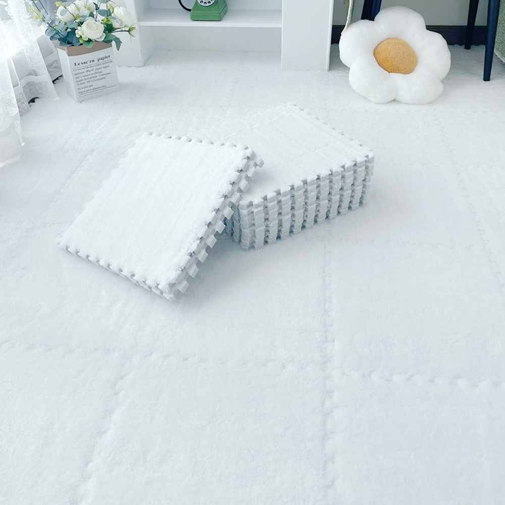 24pcs Interlocking Floor Mat Plush Foam Carpet Tiles Fluffy Square Area Carpets