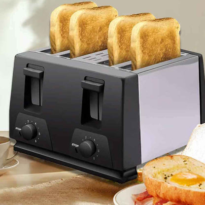 4 Slice Black Toaster Wide Slot New- Variable Browning - Defrost - Reheat