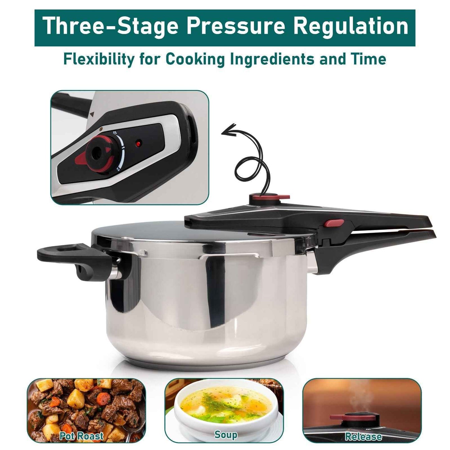 4/6 Litre Dual Handle Stainless Steel Pressure Cooker Kitchen Catering Cookware