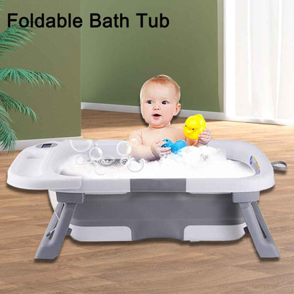 Foldable Baby Bath Tub Ergonomic with Temperature & Cushion Bath Pad + Bath Net