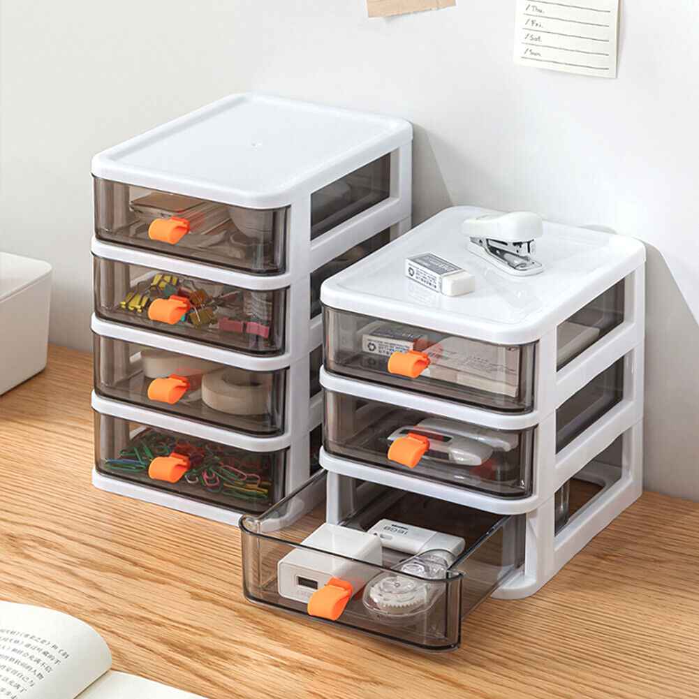 2/3/4Tier Mini Plastic Chest of Drawers Desktop Cabinet Storage Unit Home Office