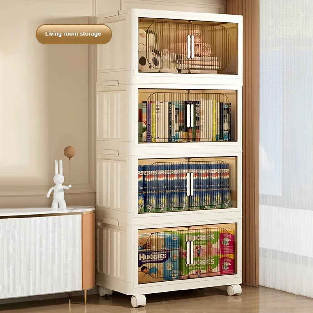 Large Folding Storage Box Stackable Case Cabinet Closet Home Organizer on Wheel