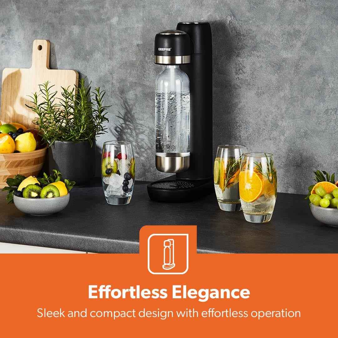 GEEPAS Soda Maker Sparkling Water Carbonator Machine 900ML 1 PET Bottle, Black