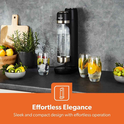 GEEPAS Soda Maker Sparkling Water Carbonator Machine 900ML 1 PET Bottle, Black