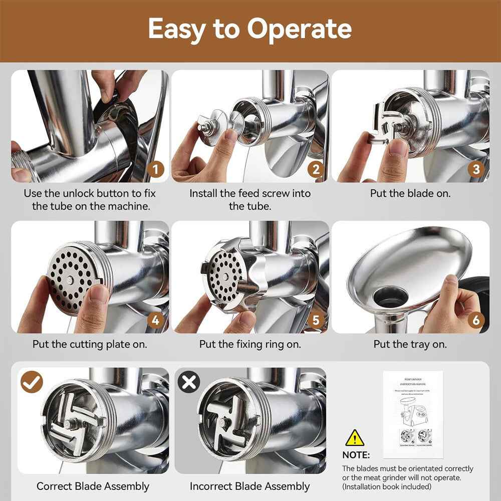 2800W Electric Meat Grinder Mincer Sausage Maker Filler Home w/3 Grinding Plates