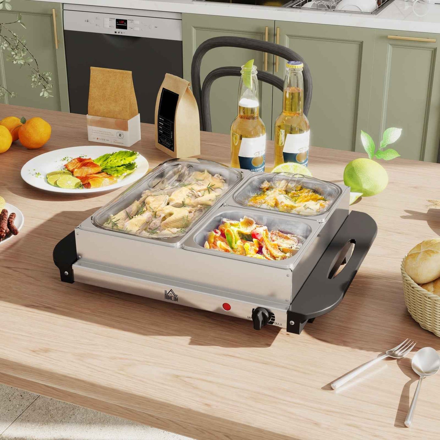 4 Tray Electric Food Warmer 4.5L Buffet Server with Adjustable Temp 200W