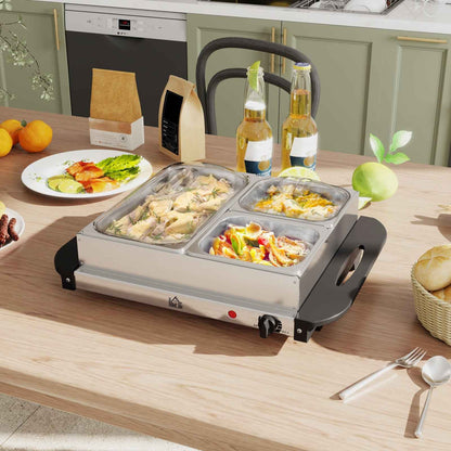 4 Tray Electric Food Warmer 4.5L Buffet Server with Adjustable Temp 200W