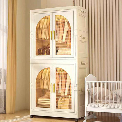 Folding Wardrobe Storage Large Plastic Cabinet with Hanging Rod Clothes Closet