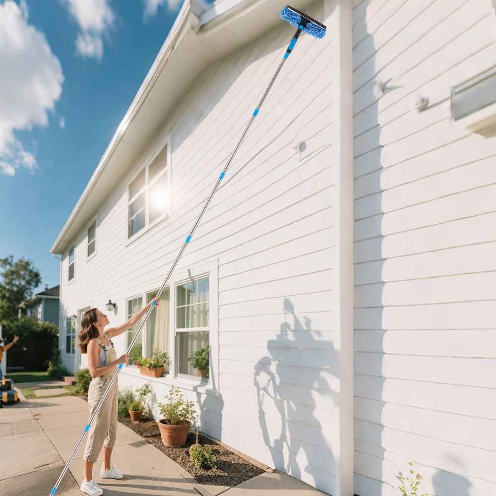 4.3M Long Telescopic Rod 2-in-1 Window Glass Cleaner Wipe & Scraper Cleaning Kit