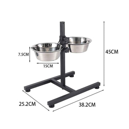 45CM Tall Large Dog Food Feeding Stand Station Stainless Steel Dual Raised Bowls