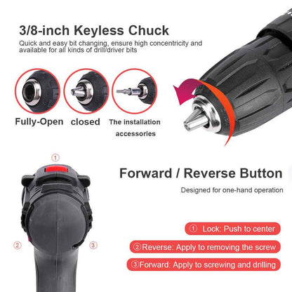 36V 2-Speed Electric Cordless Drill Screwdriver Hammer Impact w/ 2 Battery Kits