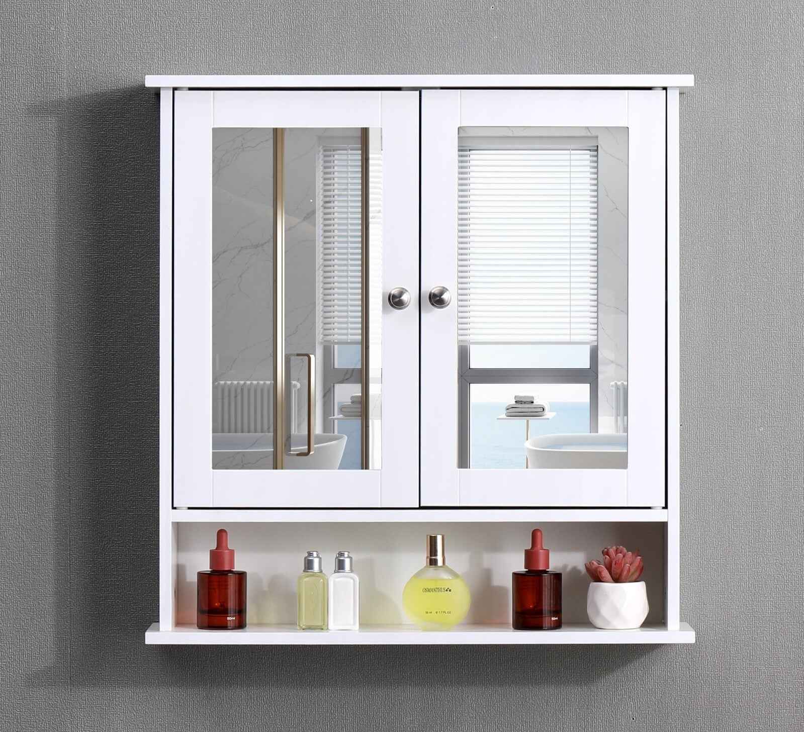 White Bathroom Mirror Cabinet Wall Mounted Storage Unit Cupboard Door Shelves