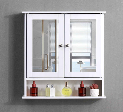 White Bathroom Mirror Cabinet Wall Mounted Storage Unit Cupboard Door Shelves