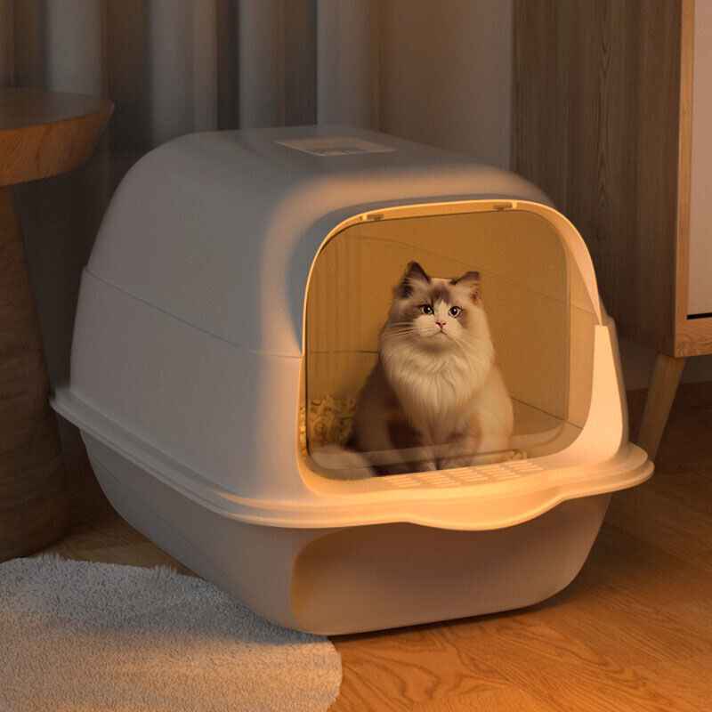 Large Hooded Cat Litter Tray Litter Box Self Cleaning Cat Pan Potty Tray w/ Lid
