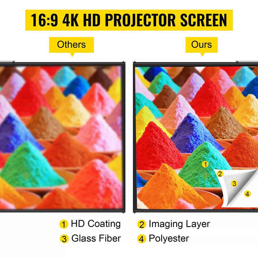 120" Projector Screen w/Tripod Stand Portable Home Outdoor Movie Screen 16:9 4K