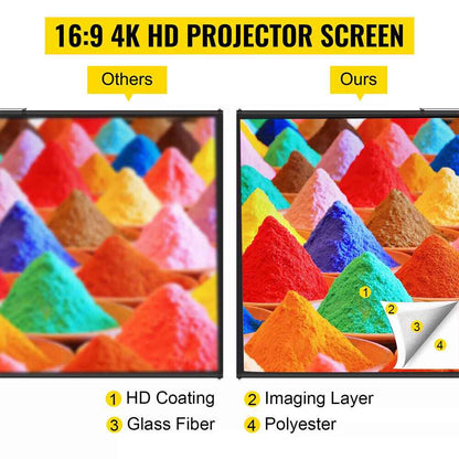 120" Projector Screen w/Tripod Stand Portable Home Outdoor Movie Screen 16:9 4K