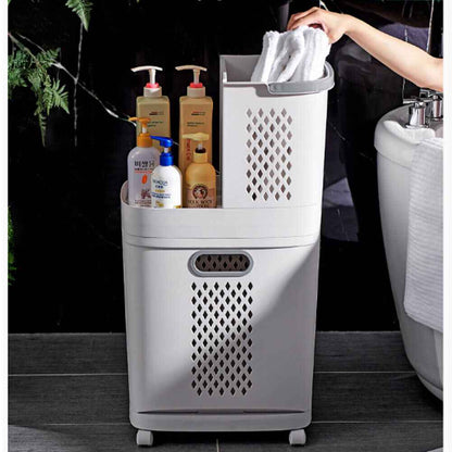 3 Compartment Storage Clothes Hamper Toy Bin Washing Laundry Basket On Wheels UK