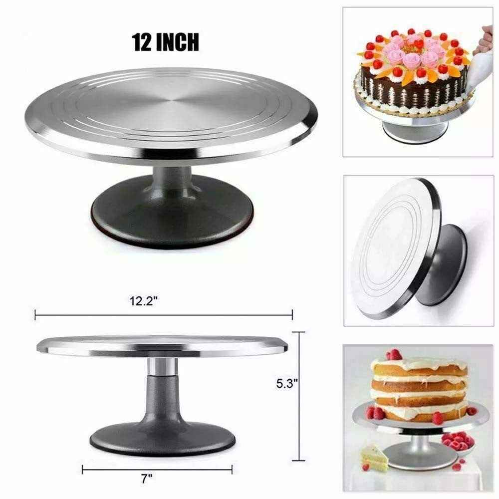 Cake Turntable 12'' Aluminum Cake Revolving Stand Holder Cake Baking Tool-UK