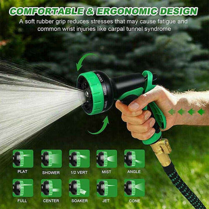 200FT Heavy Duty Expandable Garden Hose Flexible Hose Pipe 10 Modes Spray Gun UK