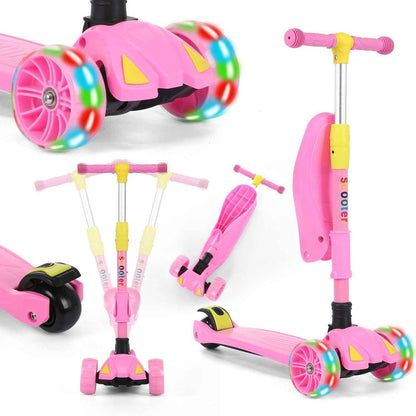 Kids Scooter Child Kick Flashing LED Light Up 3 Wheel Adjustable Folding UK