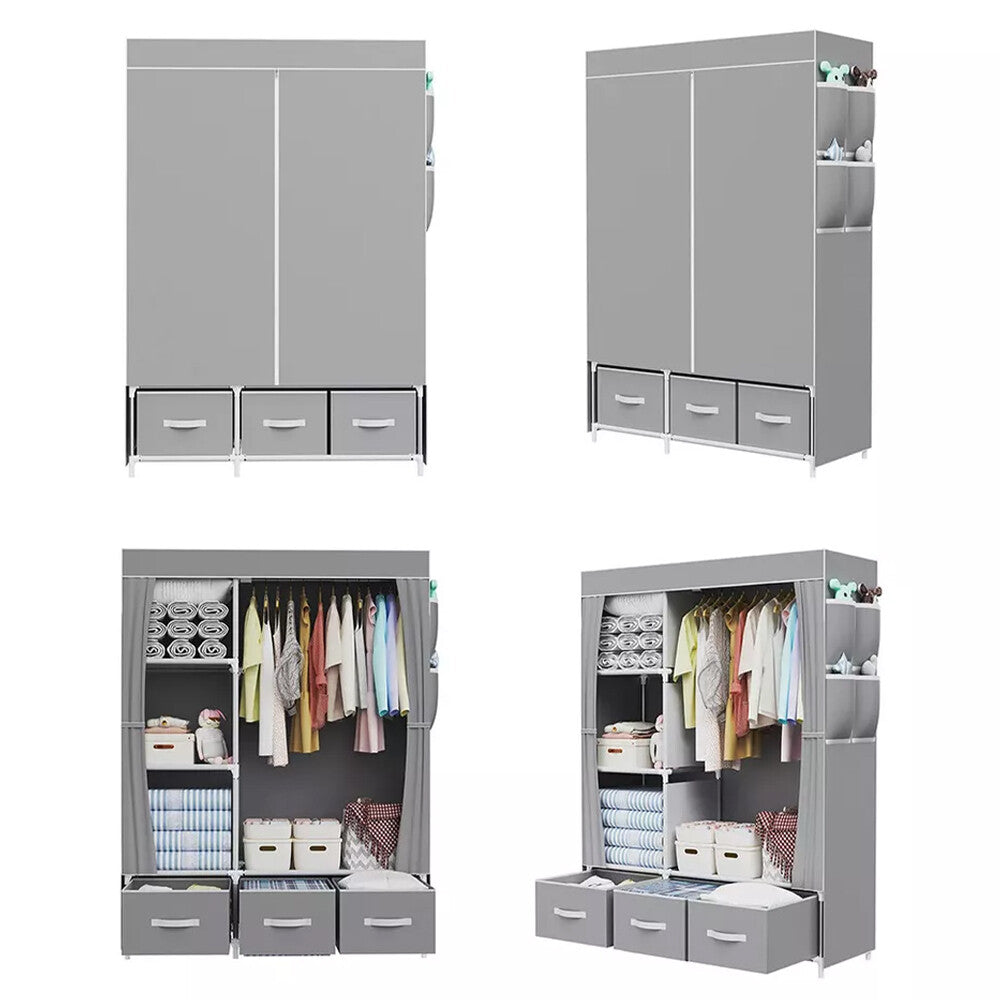 Large Fabric Canvas Wardrobe with Clothes Hanging Rail Shelving Storage Closet