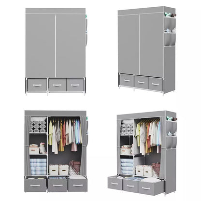 Large Fabric Canvas Wardrobe with Clothes Hanging Rail Shelving Storage Closet