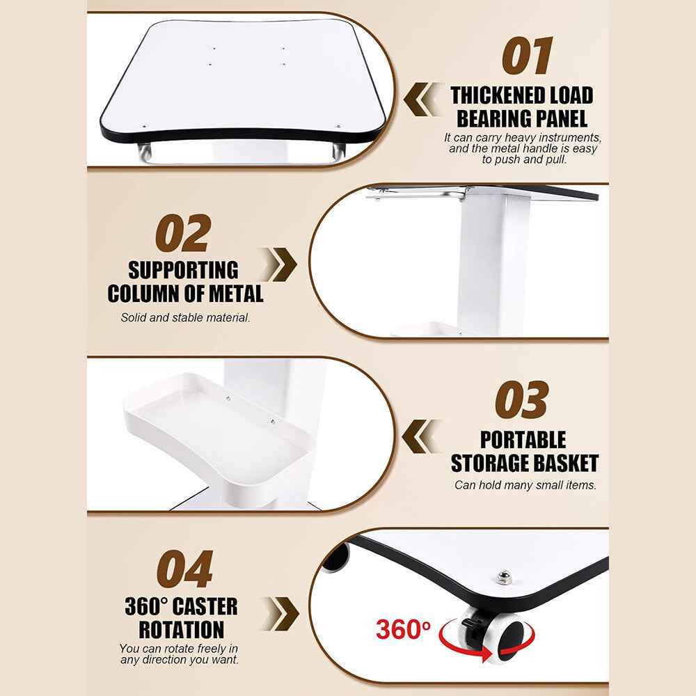 White Beauty Salon Trolley On Wheels SPA Machine Storage Rolling Trolley Cart K