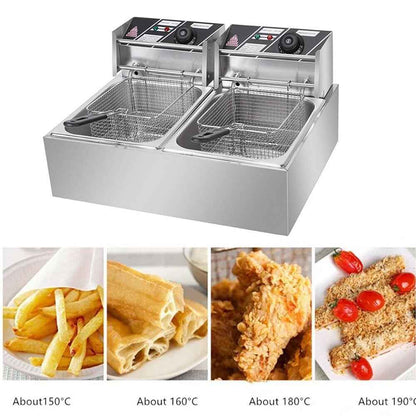 20L 5000W Commercial Electric Deep Fryer Fat Chip Twin Dual Tank Stainless Steel