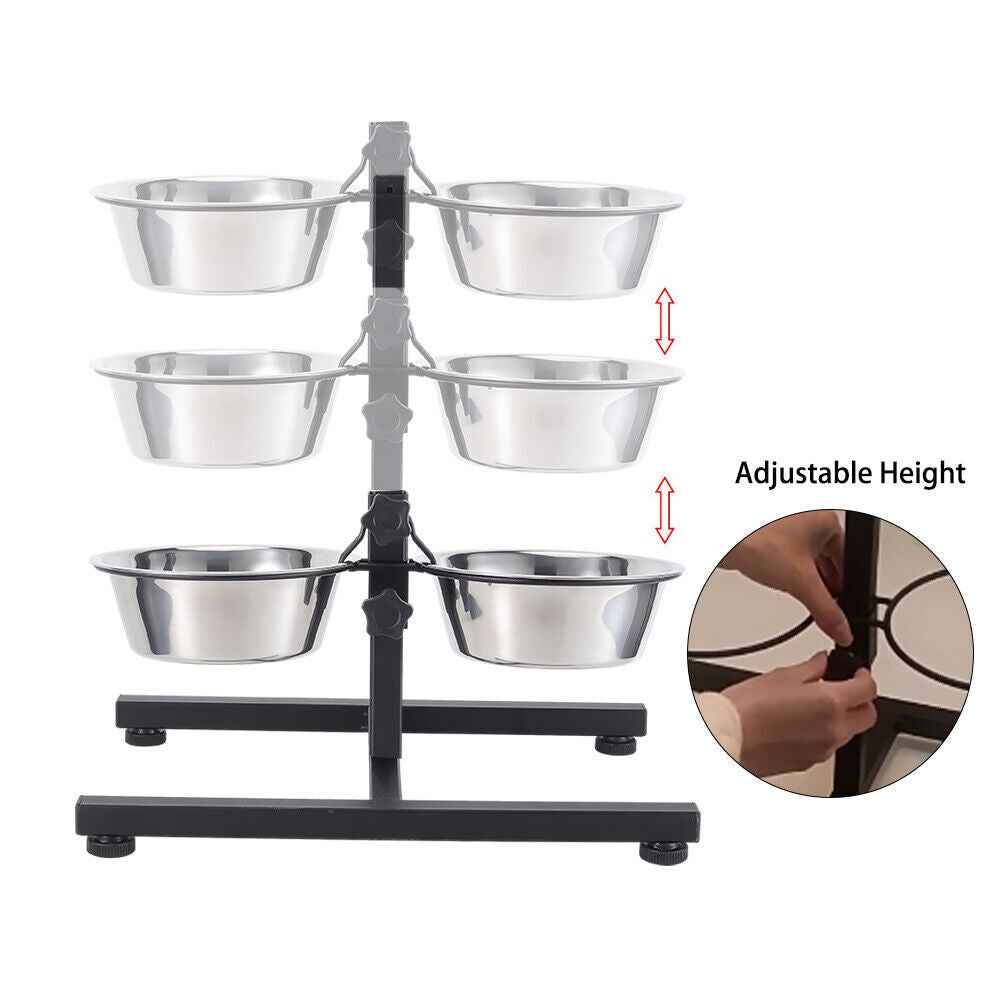 45CM Tall Large Dog Food Feeding Stand Station Stainless Steel Dual Raised Bowls